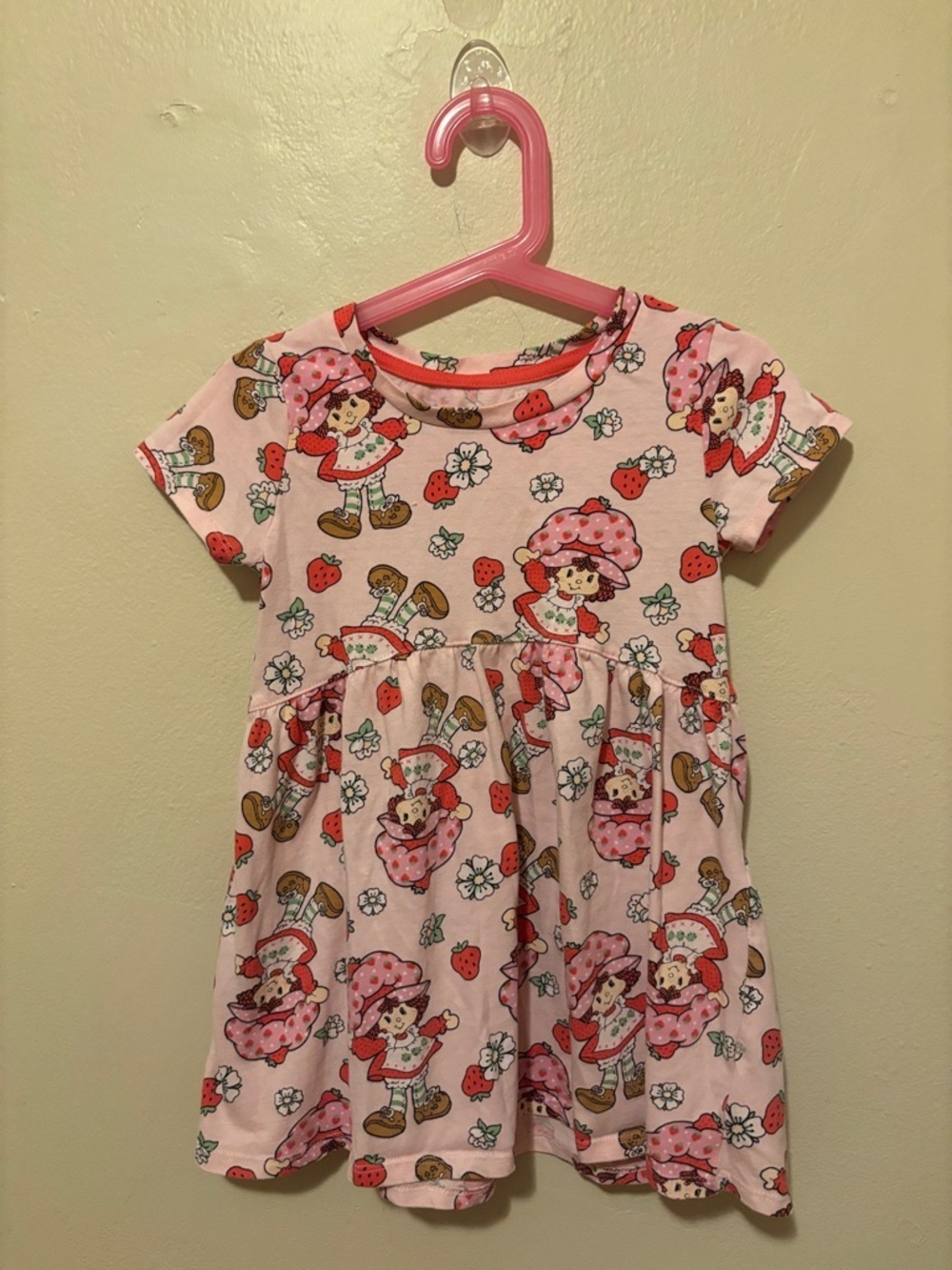 Pink Strawberry Print Girls' Short Sleeve Dress